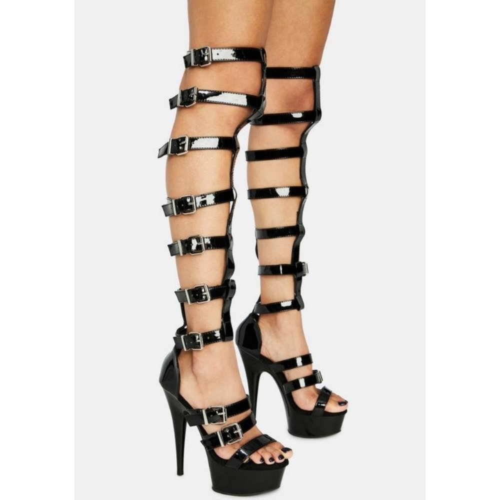 Dolls Kill Pleaser Delight 600 46 Strappy Patent Gladiator Sandal Heels